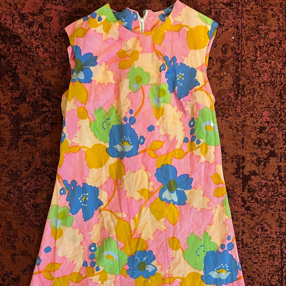 Vintage 1960 Mod Floral Lace Pattern A Line Sleeveless Dress Size 12